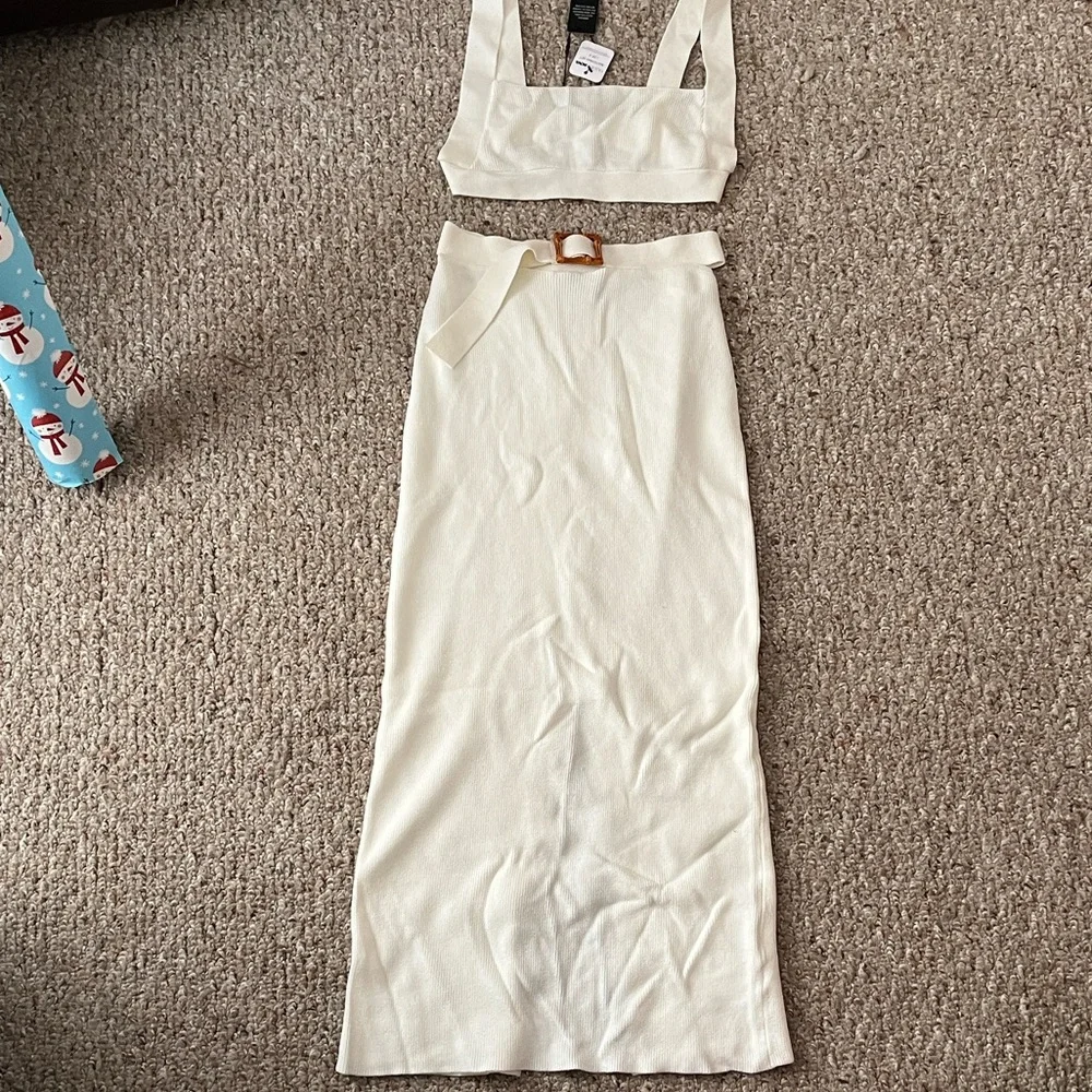Fashion Nova Elegant White Leaving Now Skirt Set - Picture 6 of 6